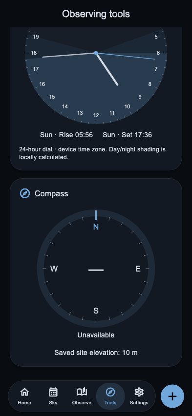 Compass and sky clock